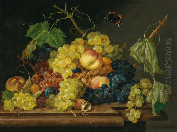 Still Life with Grapes, Peaches and Walnuts Oil Painting by Franz Xaver Petter