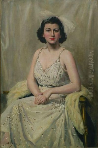 Portrait Of A Woman In White Oil Painting by Scott Clifton Carbee