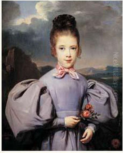 Portrait De Jeune Fille Tenant Un Bouquet De Fleurs Oil Painting by Jean-Baptiste Carbillet