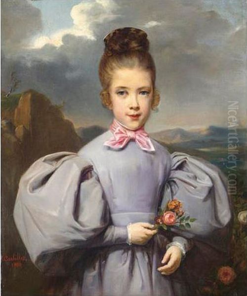 Jeune Fille Tenant Une Fleur Oil Painting by Jean-Baptiste Carbillet