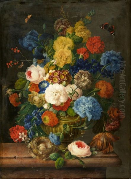 Blumenstillleben mit Vogelnest Oil Painting by Franz Xaver Petter