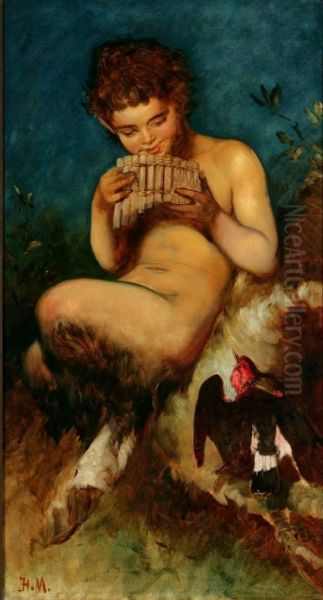 Faun with pan flute. Oil Painting by Hans Makart