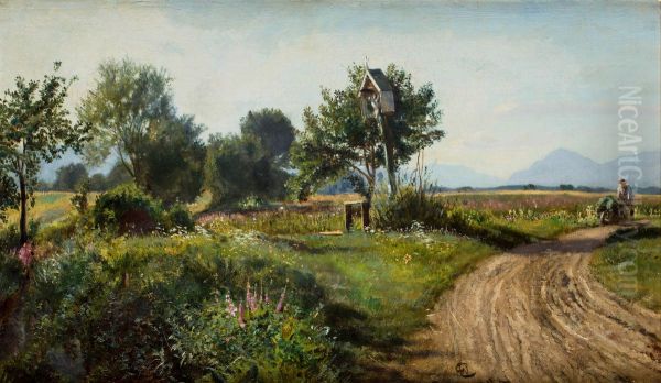 Pejzaz z kapliczka Oil Painting by Walery Eljasz Radzikowski