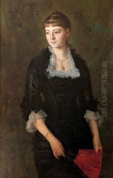 Portret dziewczyny z wachlarzem Oil Painting by Henryk Rodakowski