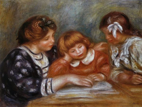 La Lecon (Bielle, l'institutrice et Claude Renoir lisant) Oil Painting by Pierre-Auguste Renoir