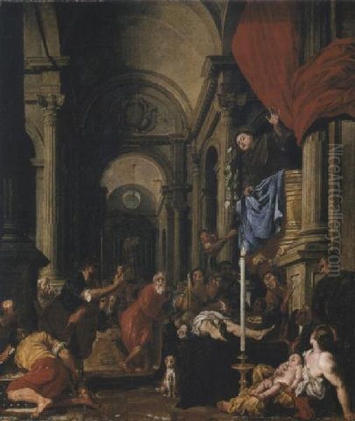 Saint Anthony Of Padua Preaching About The Miser's Heart Oil Painting by Giovanni Francesco Carbone