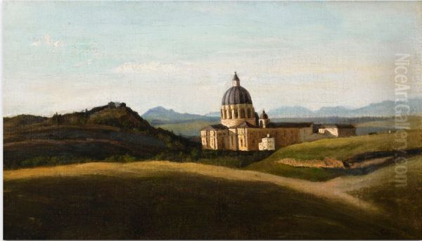 SOUVENIR OF ITALY - THE VATICAN AND SAINT-PIERRE OUTSIDE THE WALLS Oil Painting by Jean-Baptiste Camille Corot