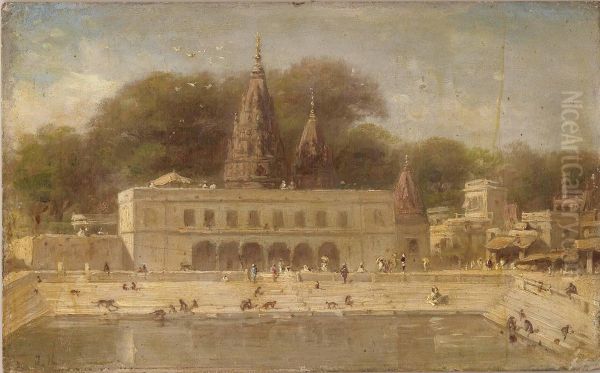 Temple of the Monkeys at Benares Oil Painting by Jean-Baptiste Robie