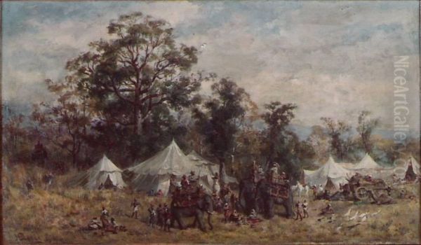 Tiger hunters' camp Oil Painting by Jean-Baptiste Robie