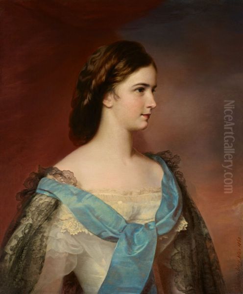 Portrait of Empress Elisabeth of Austria (1837-1898) Oil Painting by Franz Schrotzberg