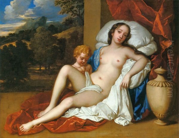 Portrait of a young woman (either Barbara Villiers or Nell Gwyn) and child, as Venus and Cupid Oil Painting by Peter Lely