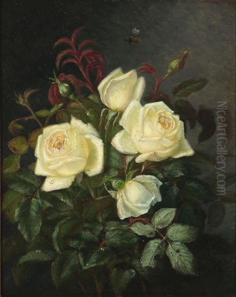 White roses. Oil Painting by Alfrida Baadsgaard