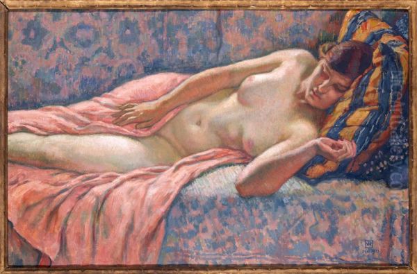 Study of a female nude Oil Painting by Theo van Rysselberghe