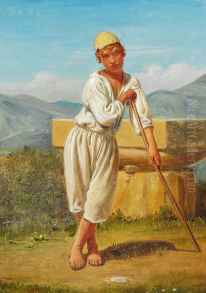 A shepherd boy from Paestum Oil Painting by Constantin Hansen