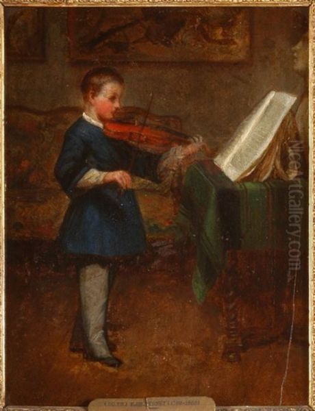 Lecon de violon du comte de Paris Oil Painting by Horace Vernet