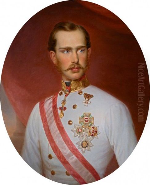 Portrait of Emperor Franz Joseph I of Austria (1830-1916) Oil Painting by Franz Schrotzberg