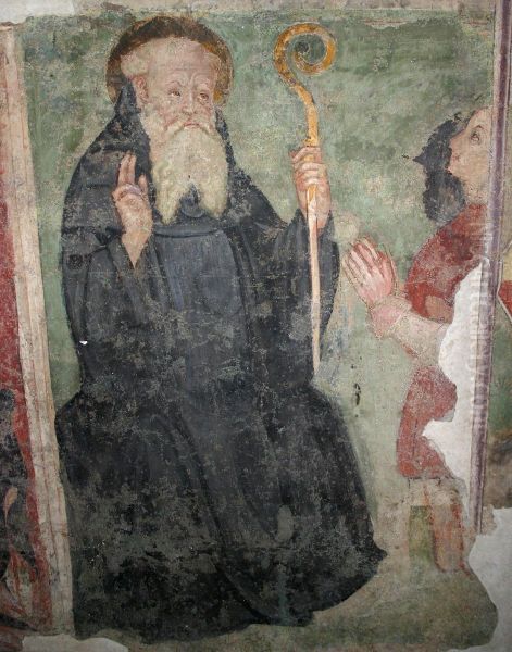 Benedict of Nursia and a milanese offerer. Oil Painting by unknown