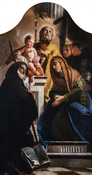 Saint Joseph with the Child Jesus and Saints Francis of Paola, Anna, Anthony and Peter of Alcantara Oil Painting by Giovanni Battista Tiepolo