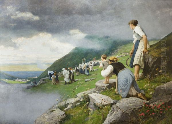 Pilgrimage to Oropa Oil Painting by Lorenzo Delleani