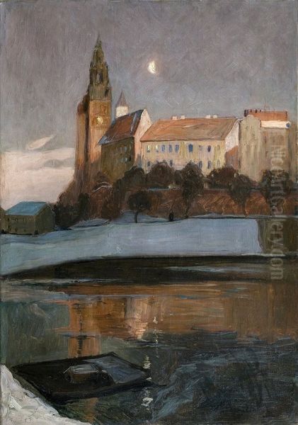 Widok Wawelu od zachodu - nokturn Oil Painting by Henryk Szczyglinski