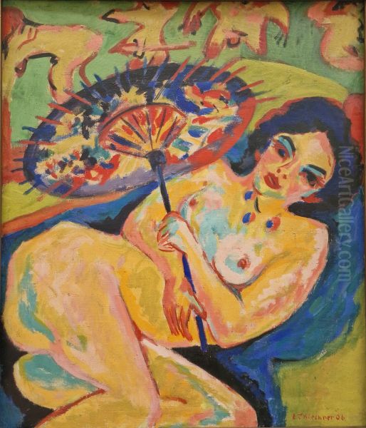 devuska pod aponskim zontikom Oil Painting by Ernst Ludwig Kirchner