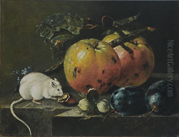 Stilleben mit Fruchten, Nussen und einer weissen Maus Oil Painting by Johann Amandus Winck