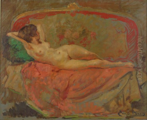 Nude on a canape Oil Painting by Emile Baes