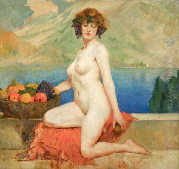 Maenad at the lake Oil Painting by Emile Baes