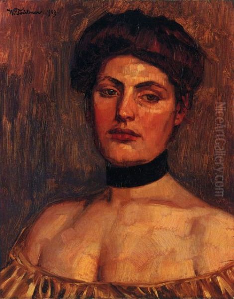 Dame mit schwarzem Halsband Oil Painting by Wilhelm Trubner