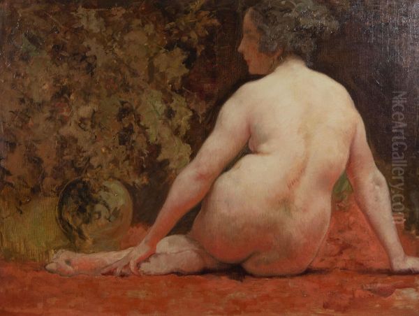 Sitting nude Oil Painting by Emile Baes