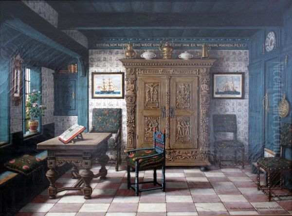 The blue living room Oil Painting by Carl Ludwig Jessen