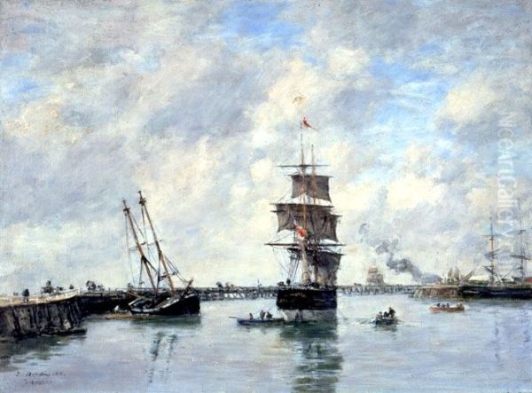 Trouville, les jetees, mer haute Oil Painting by Eugene Louis Boudin