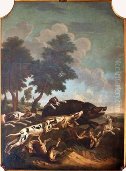 Boar hunt Oil Painting by Alfred De Dreux