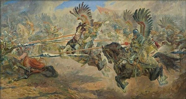 Atak husarii. Chocim Oil Painting by Stanislaw Kaczor-Batowski