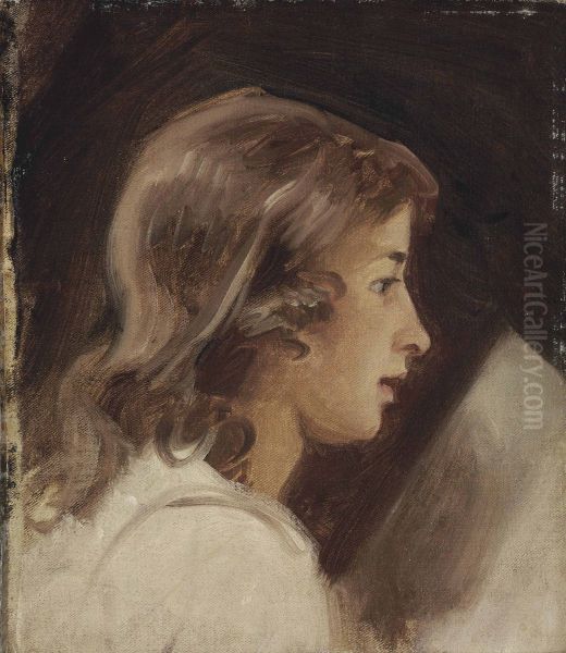 Study of a boy reading, in profile Oil Painting by George Romney