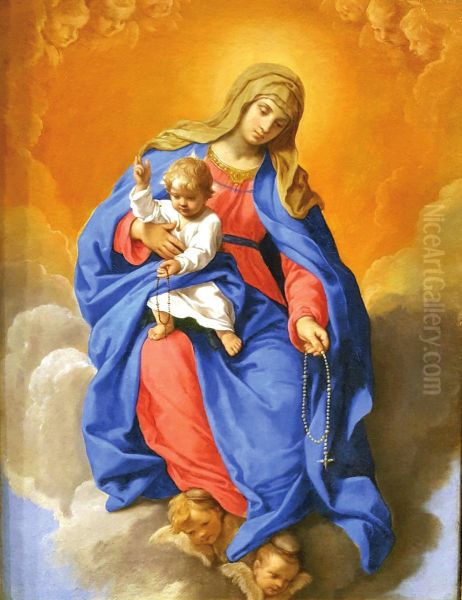 Our Lady of the Rosary with Child Oil Painting by Simone Cantarini