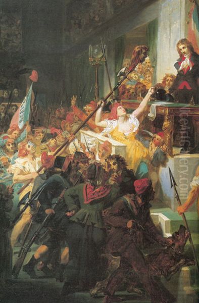 Francois Antoine de Boissy d'Anglassaluting Jean Feraud's head during the Prairial uprising Oil Painting by Felix Auvray