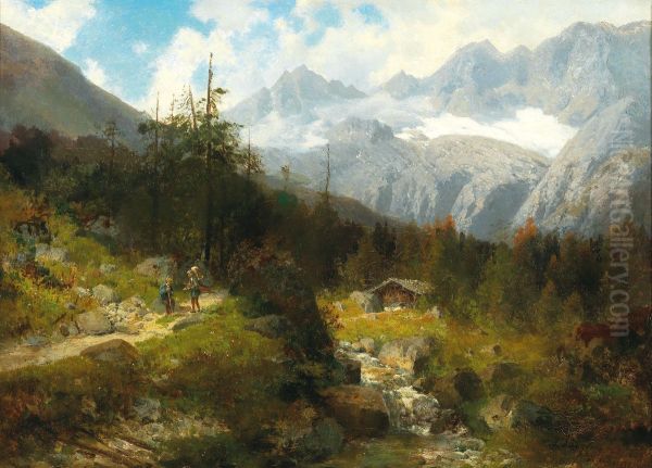 Partie zwischen Handeck und Grimsel Oil Painting by Josef Schoyerer