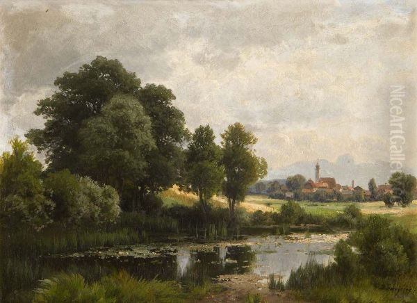 Summer morning near Aibling in Upper Bavaria Oil Painting by Josef Schoyerer