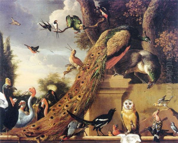 Langh leeft den Koningh, or Bird concert Oil Painting by Melchior D'Hondecoeter