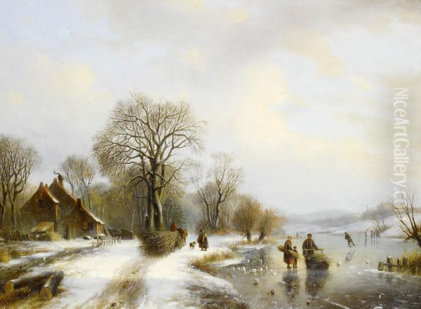 Winter landscape with figures Oil Painting by Willem Vester