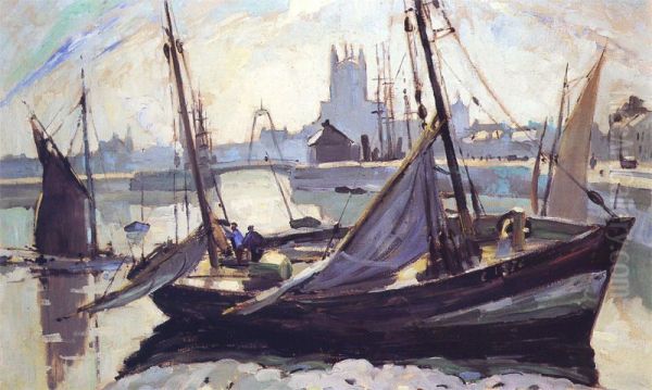 Boats, Fecamp Oil Painting by Robert Antoine Pinchon