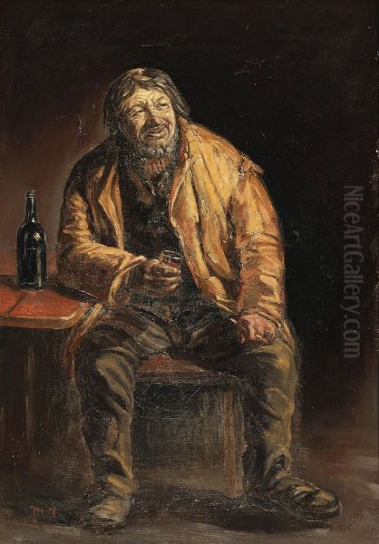 Portrait of the fisherman Lars Gaihede from Skagen enjoying a glas. Oil Painting by Michael Peter Ancher