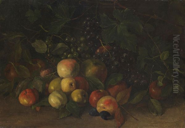 Fruit still life with apples and grapes Oil Painting by Johann Sperl