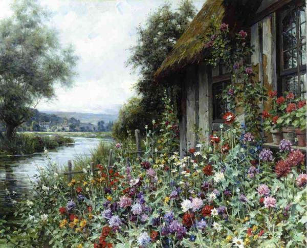 A Cottage in Spring. Oil Painting by Louis Aston Knight