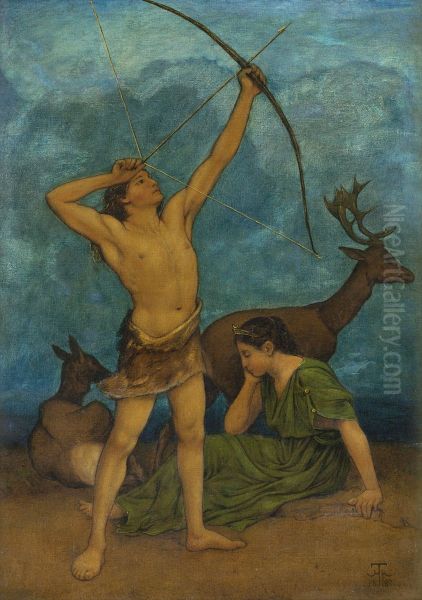 Apollo and Diana Oil Painting by Hans Thoma