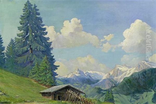 Alpine Landscape In The Bernese Uplands Oil Painting by Emil Cardinaux