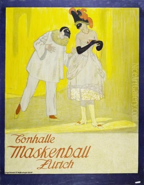 Maskenball. Tonhalle Zurich Oil Painting by Emil Cardinaux