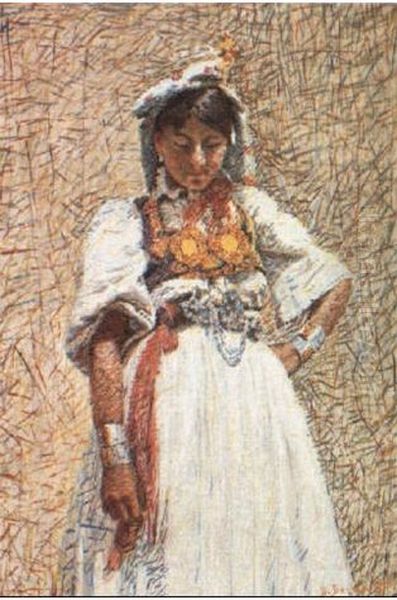 A girl in national costume Oil Painting by Spiro Bocaric