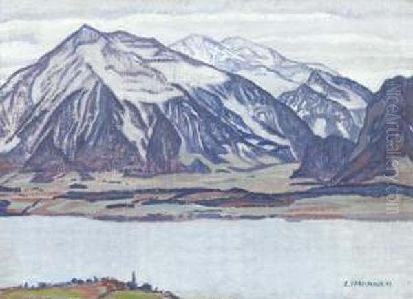 Blick Auf Den Thunersee Mit Niesen Oil Painting by Emil Cardinaux